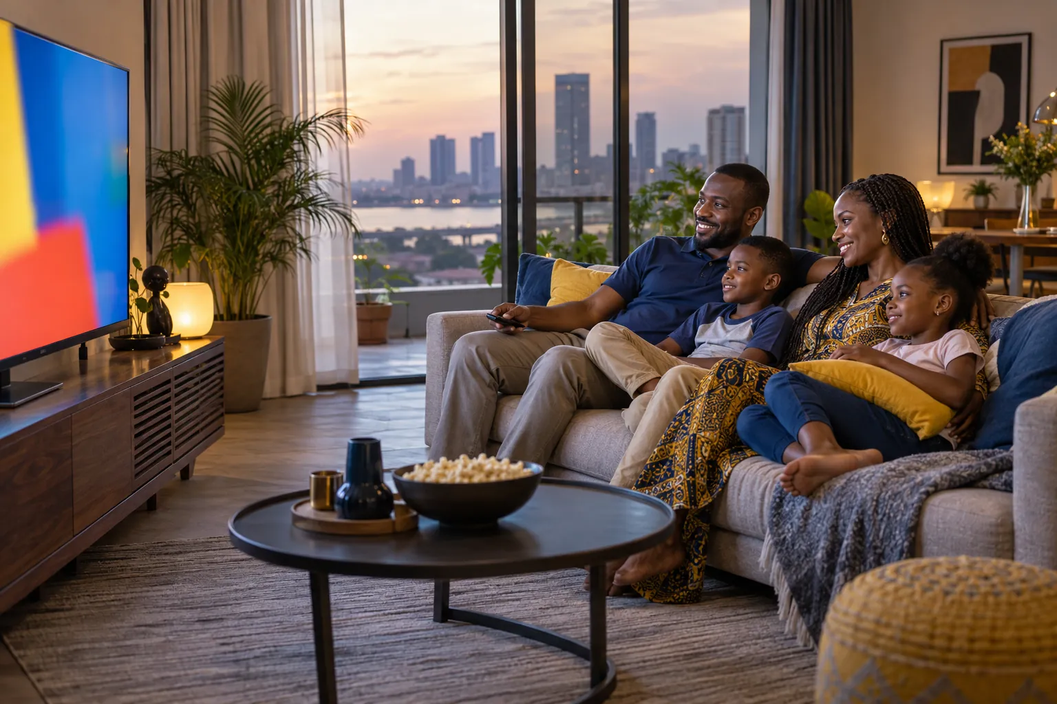 Famille congolaise regardant la télévision à Kinshasa