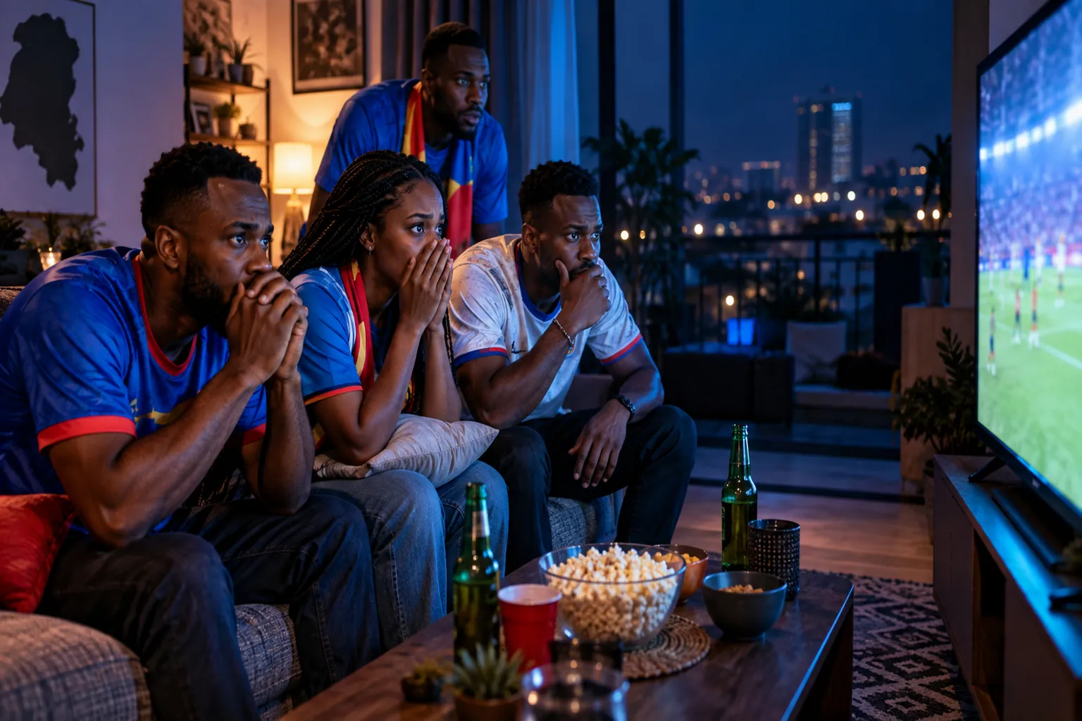 Supporters en RDC regardant ensemble un match de football