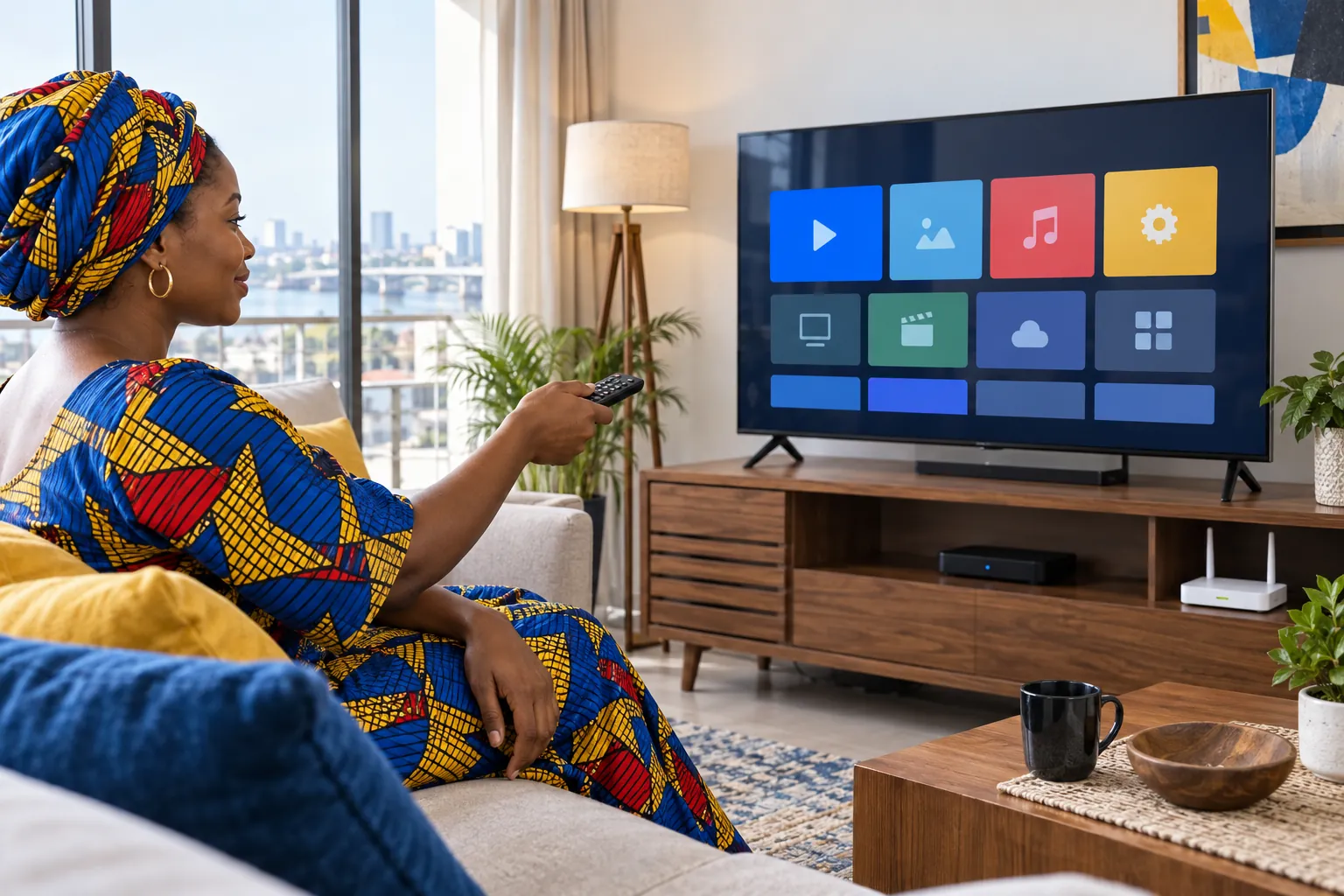 Installation d’une application sur une Smart TV dans un salon en RDC